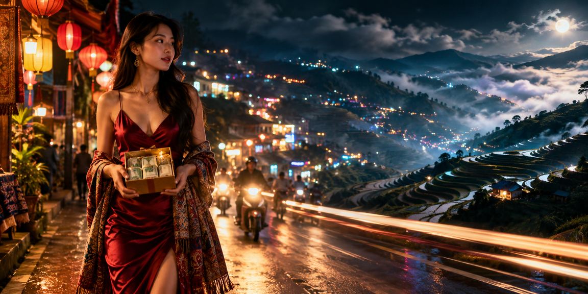 Chợ đêm Sa Pa gợi bối cảnh kiểm tra thanh toán trên điện thoại